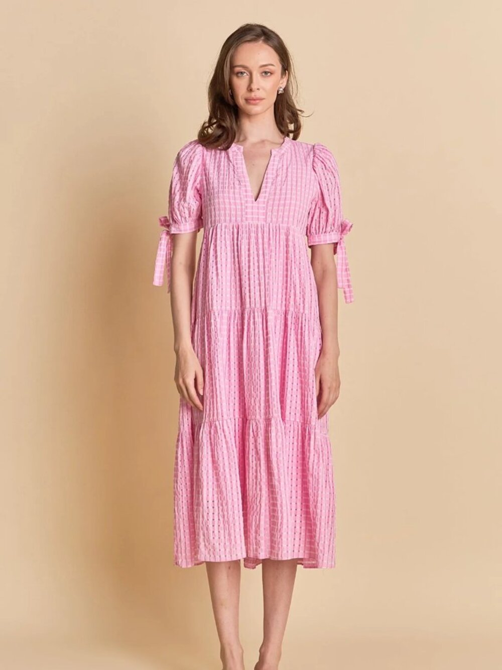 English Factory Ginham Pink Seersucker Midi Dress Size 2X